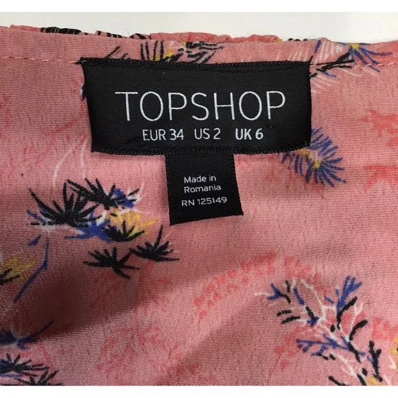 Topshop Floral Print Ruffle Mini Dress Kimono‎ Sleeve Pink US 2 UK 6 - Picture 2 of 7